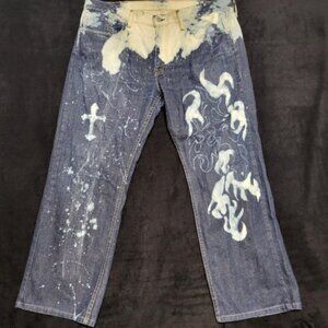Levis Custom Art Bleached Jeans 559 Relaxed Straight - Cross & Flames